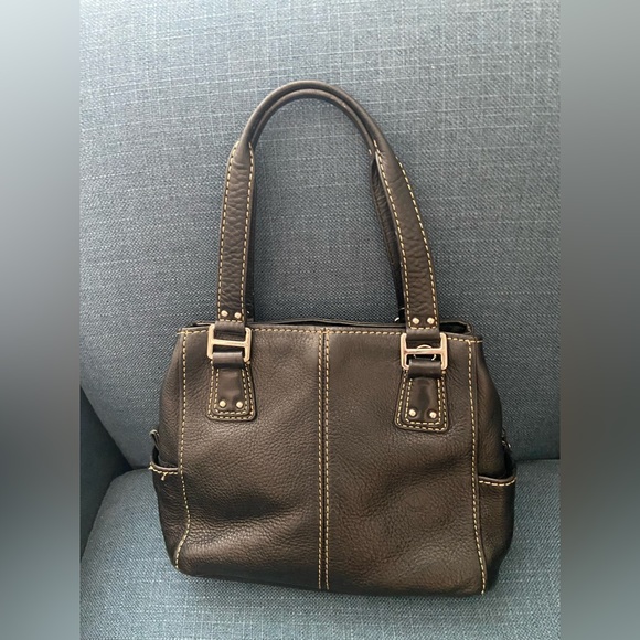 Fossil Black Leather Double Handles Shoulder Handbag Purse Silver Tone Hardware - Picture 4 of 16